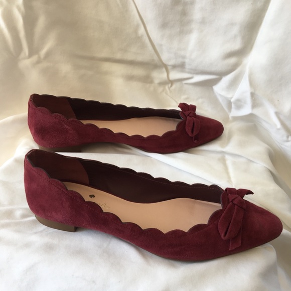 Kate Spade Burgundy Scalloped Suede Bow Flats - Picture 4 of 8